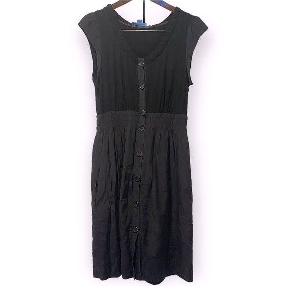 2for$35 Vintage Baia Black Midi Elastic Waist Buttoned Dress Size 8 - Picture 1 of 15